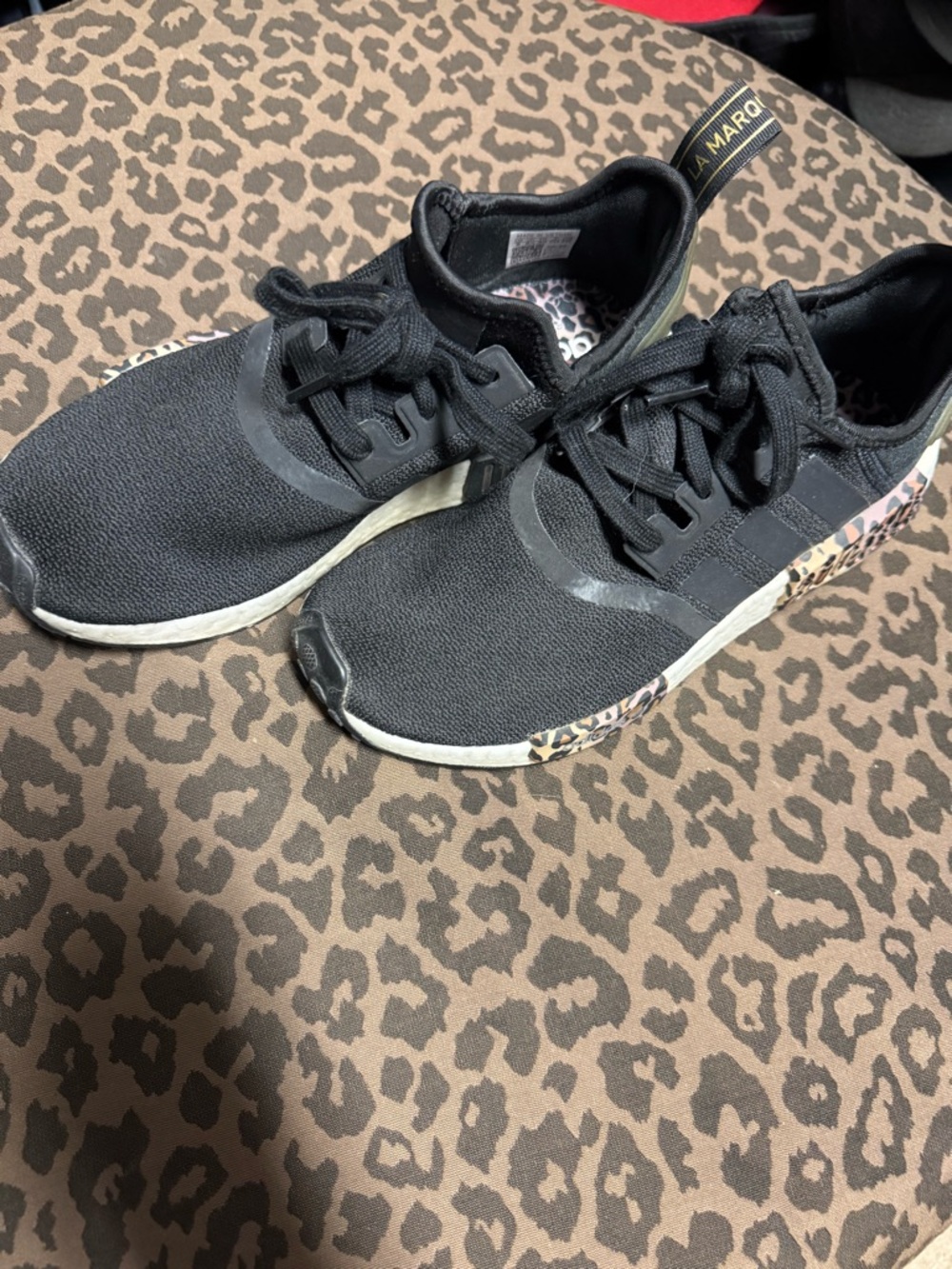 adidas Black Sneakers with Leopard-Print Heel Detail